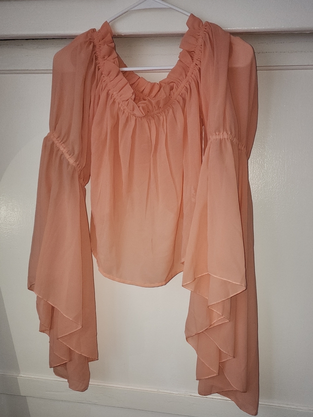 Live 4 Truth Peach Chiffon Ruffle Off-Shoulder Blouse